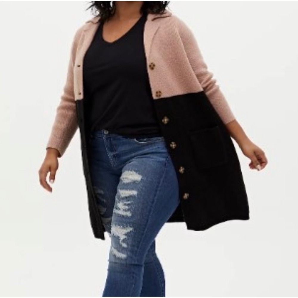 Torrid Women's Color Block Button-Front Sweater Coat – Black – Size 2 – GUC